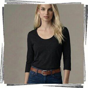 Black 3/4 Sleeve Scoop Neck Soft Jersey Top (XS) by Dolan Left Coast Collection